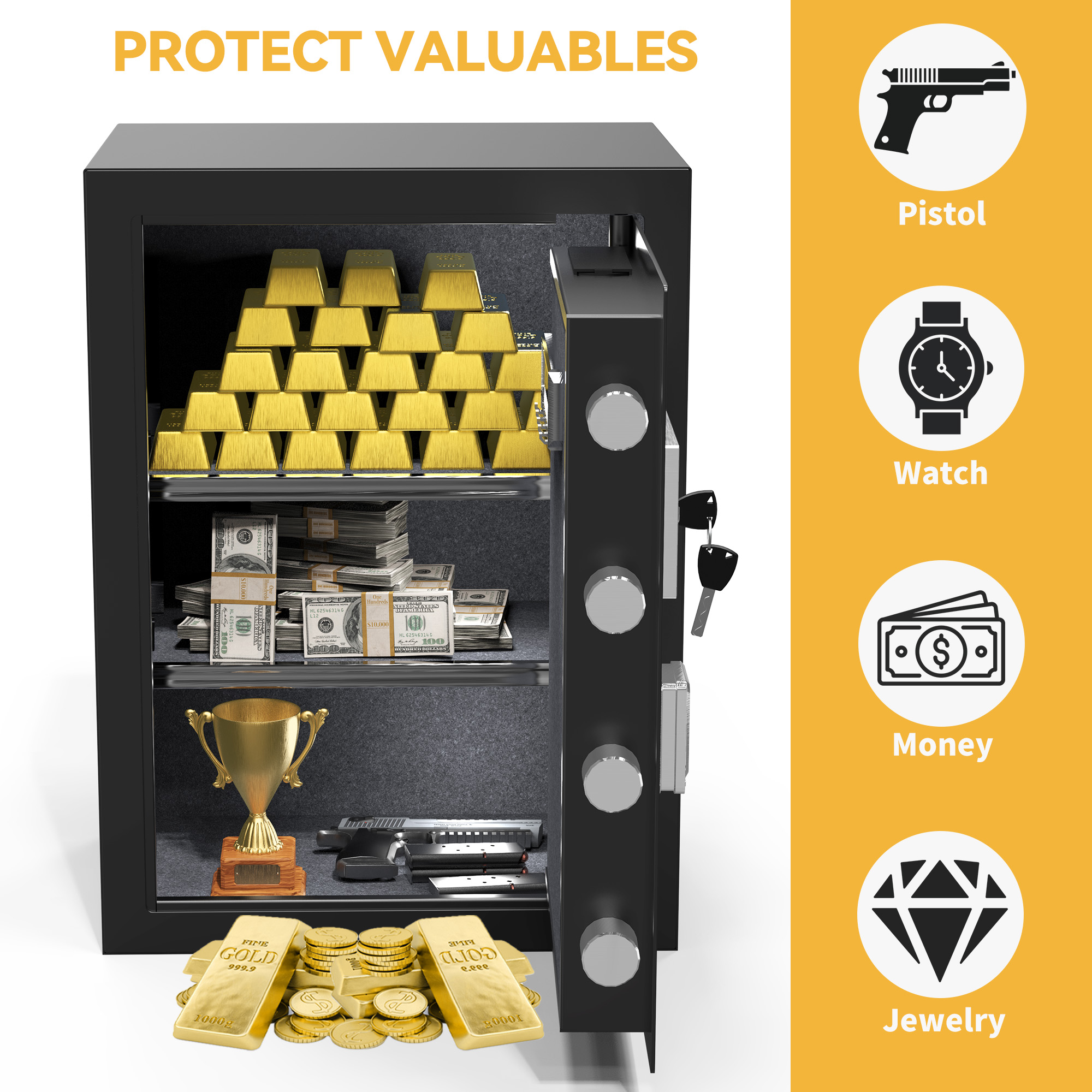 Dextrus 4 Cu.ft Steel Safe with Digital Lock, Fire-Resistant Bag, Shelves, and LED Light