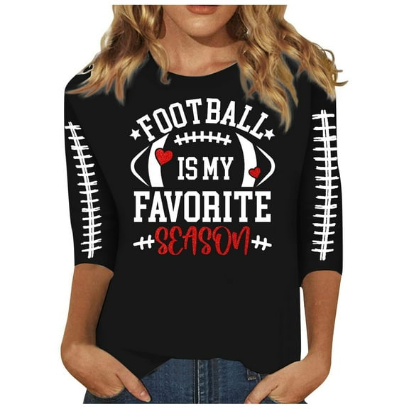 BAODANN Ladies' Three Quarter Sleeve Round Neck Rugby Letter Printed Casual T Shirt 3 Pack of Turtle Neck Top for Women Womens Short Sleeve Shirt Workout T Shirts Women Womens Tops Short Sleeve Loose