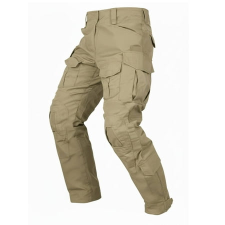 TRGPSG Men s Tear-Resistant Hiking Outdoors Work Pants with 10 Pockets Waterproof Cargo Hiking Hunting Pants Khaki 32