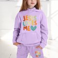 thumbnail image 2 of Junior Girls Hoodies Set Jesus Loves You Hooded Sweatshirts Comfy Letter Print Long Sleeves Loose Pullover 2 Piece Kids Outfits Essentials Sweatshirt for Kids 2-3 Years, 2 of 6