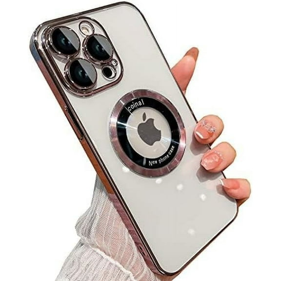 for iPhone 12 Pro Max Case,Magnetic Compatible with Magsafe,Glass Lens Camera Protector,Logo View Hard Luxury Phone Cases for iPhone 12 Pro Max for Women Men Transparent Cover (Rose Pink)