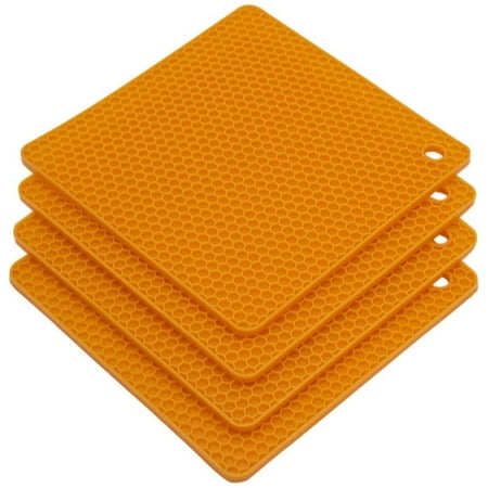 

4 Pack Silicone Table Mat - Heat Resistant Pot Holders 7.5inch Orange