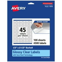 Avery Glossy Clear Barbell Labels, .5" x 2.5", 4,500 Labels