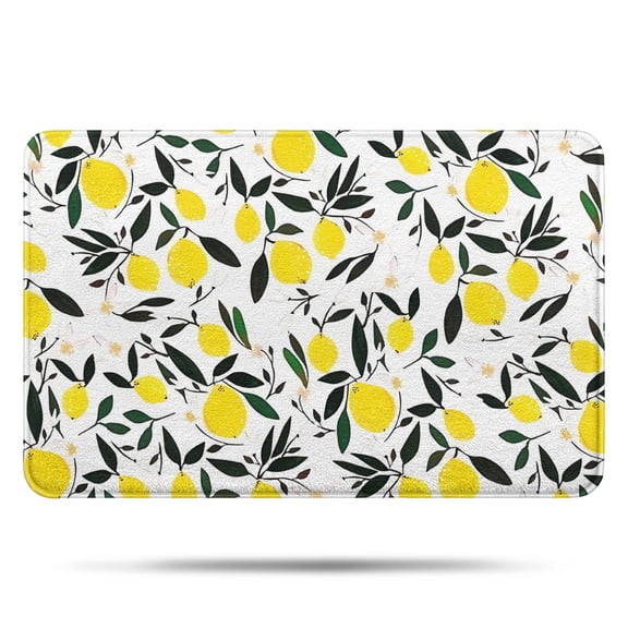 Yellow Lemon Fruit Leaves White Pattern Bathroom Rugs Mat,Non Slip Microfiber Bathroom Rug,Rubber Backing,Soft Bathroom Mats for Bathroom Floor,Tub and Shower,17x27in(43x68cm)