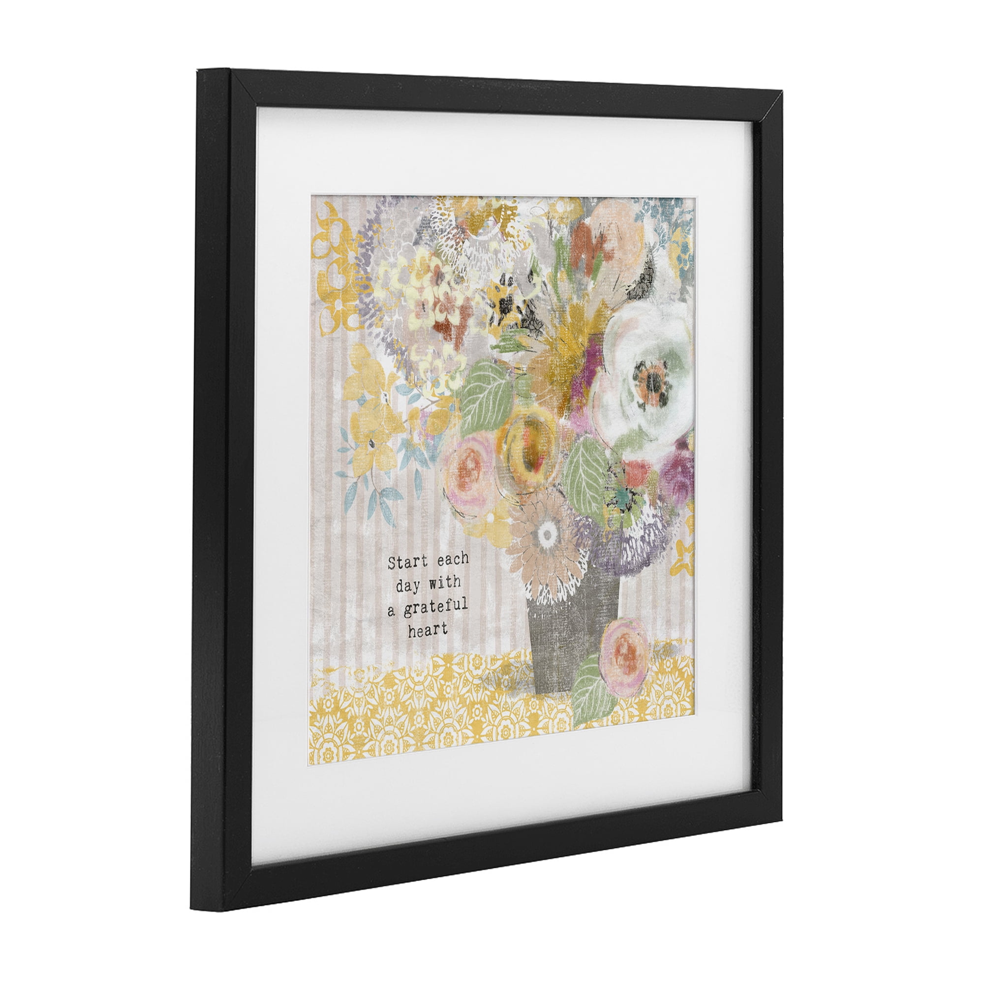Stupell Industries Floral Inspirations Grateful Heart Black Framed Print Under Glass, design by Suzanne Nicoll
