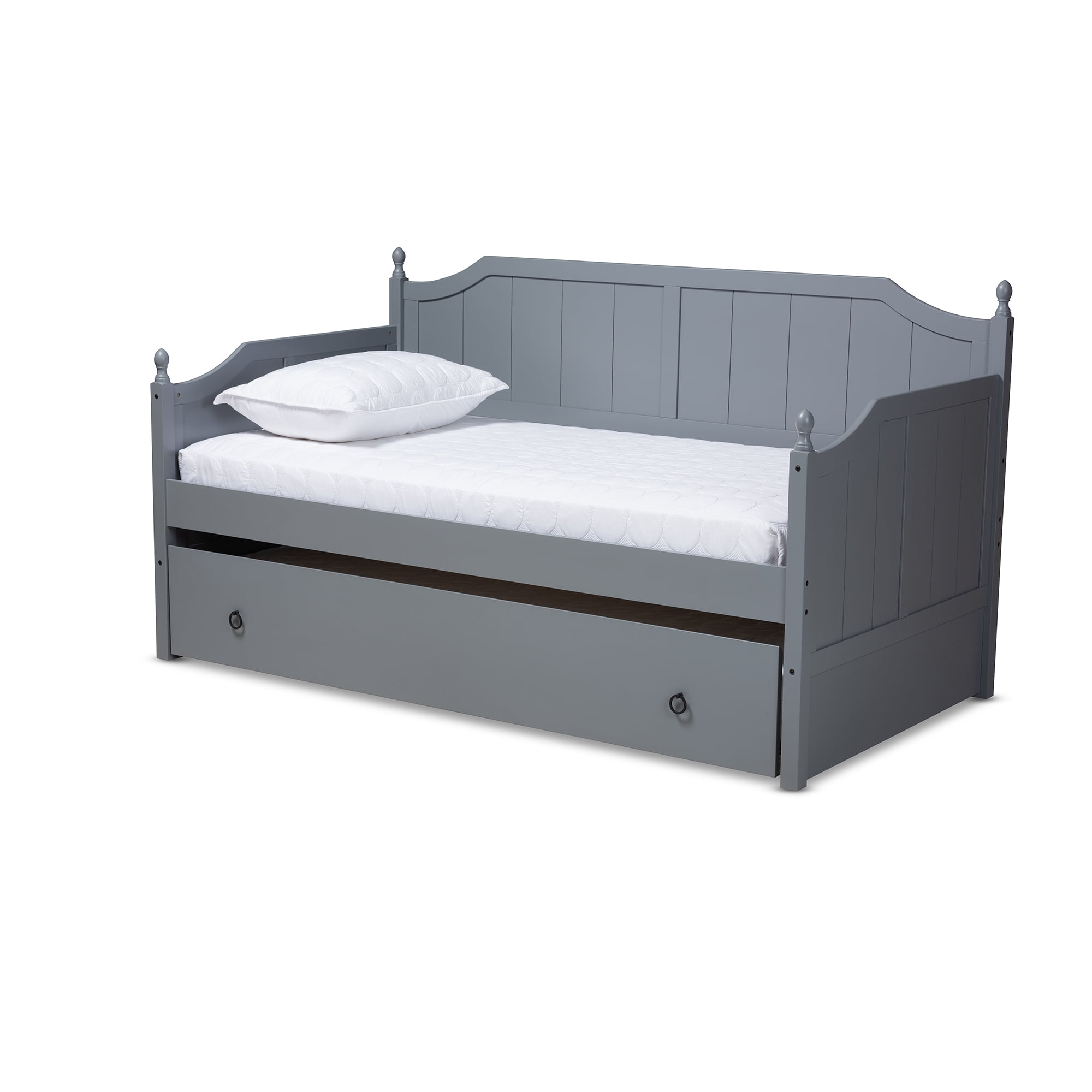 Baxton Studio Millie Cottage Farmhouse Wood Daybed with Trundle, Twin, Grey