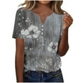 thumbnail image 2 of JTZGDY Western Shirts for Women Loose Fit Casual Vintage Floral Printed Summer 3/4 Smoked Cuff Sleeve Button V Neck Henley Tops Gray#02 XXXL, 2 of 8