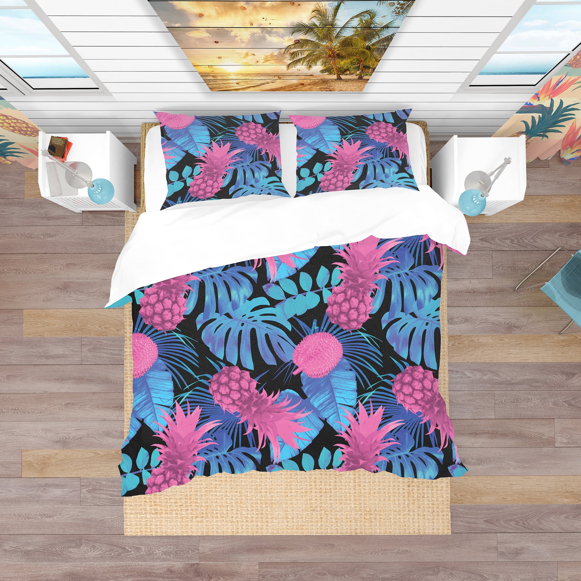 Designart 'Tropical Fruits & Palm Leaves' Tropical Duvet Cover Set