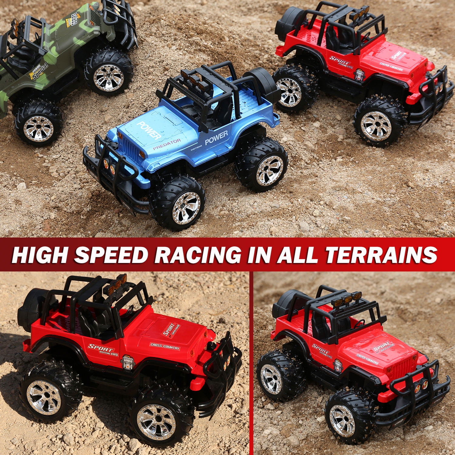 4WD Red RC Truck – Electric Jeep-Style Off-Road Radio Control Car for Kids Ages 3+