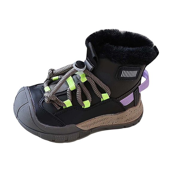 Otqutp 3-11 Years Kids Girls Boys Snow Boots Outdoor Warm Comfortable Non Slip Mid Calf Padded Small Big Kids Comfy Snow Boots Warm Winter Shoes with Side Zipper (Black,3.5-4 Years)