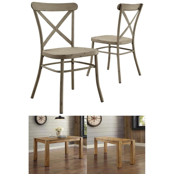 Better Homes and Gardens Bryant 6-Piece Dining Set, Vintage White Metal Chair