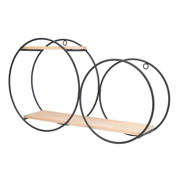 Decoración de pared con estante circular, estante redondo, estantes de pared de madera y metal con círculo firmemente soldado, estante de pared circular resistente y resistente