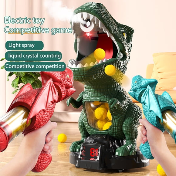 Electric Dinosaur Shoot Toy for Kids 6-12 Remote Control Dino Game with Steam Auto Scoring Spray LED Light Multiplayer Party Shoot Game