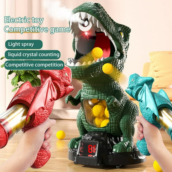 Electric Dinosaur Shoot Toy for Kids 6-12 Remote Control Dino Game with Steam Auto Scoring Spray LED Light Multiplayer Party Shoot Game