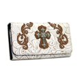 thumbnail image 1 of WC99-WT-BRN Western Rhinestone Bling Cross Trifold Wallet - White & Brown Trim, 1 of 1