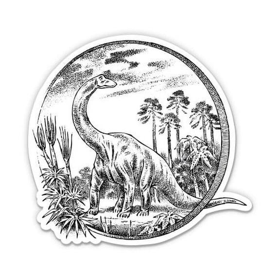 Brachiosaurus Dinosaur Prehistoric Vintage Style - 3" Vinyl Sticker - For Car Laptop I-Pad Phone Helmet Hard Hat - Waterproof Decal