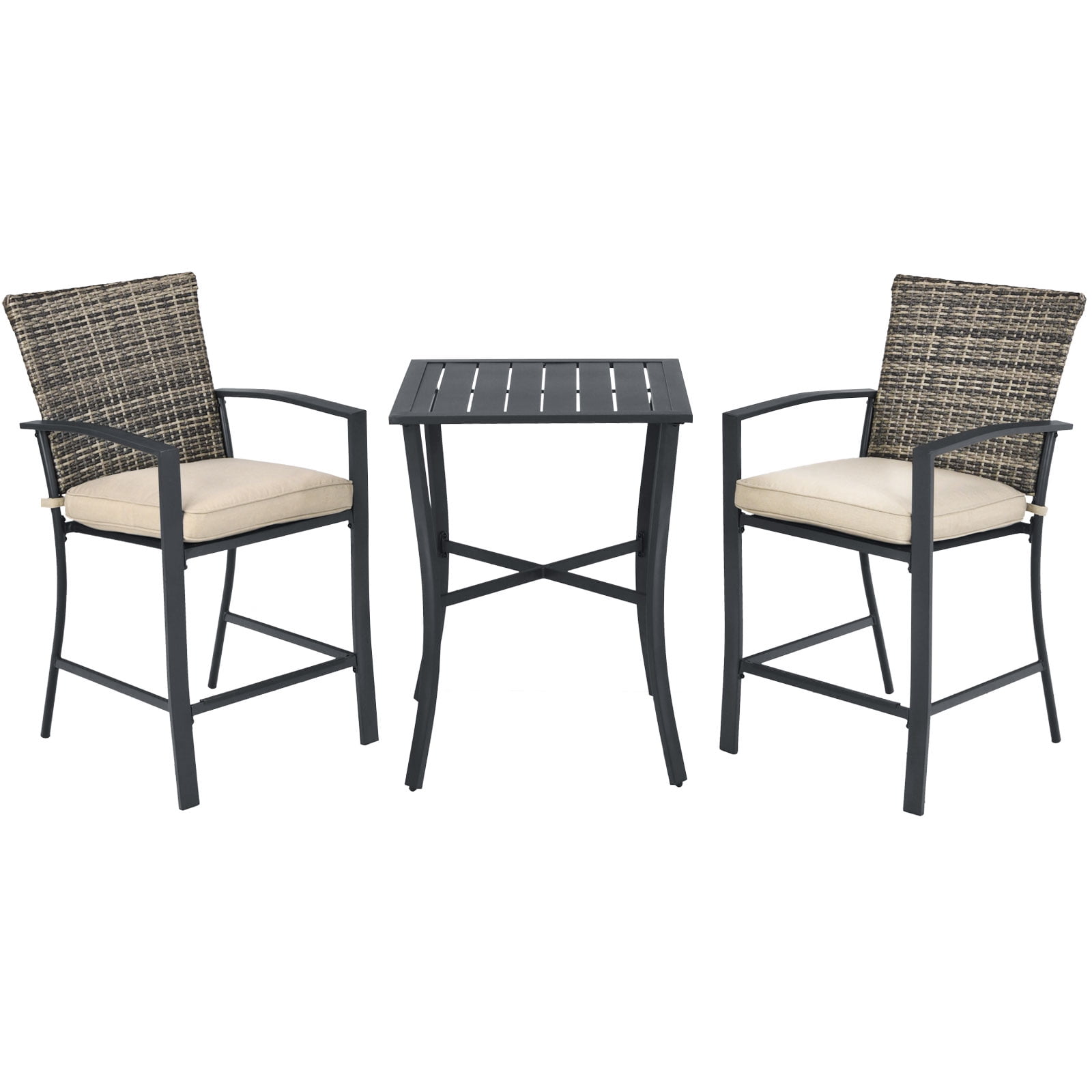 Patiojoy 3Piece Patio Rattan Furniture Set Outdoor Bistro Set