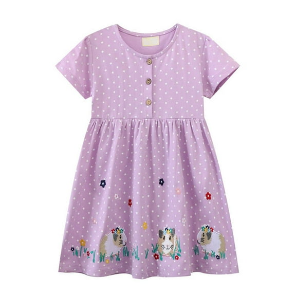Girl's Dresses Little Short Sleeve Easter Coton Casual Applique Tunic Shirt Kids Outfits