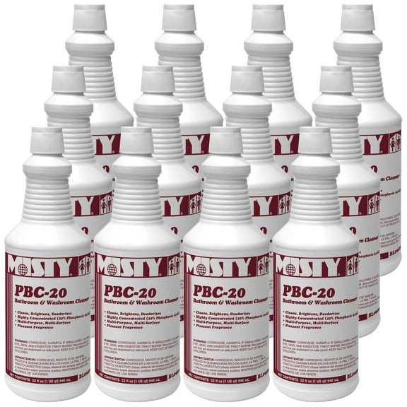 Misty PBC-20 Bathroom and Washroom Cleaner - 32 oz (Case of 12) - 1038804 - Multi-Purpose, Highly Concentrated Solution, Cleans, Brightens and Deodorizes, Leaving a Pleasant Fragrance