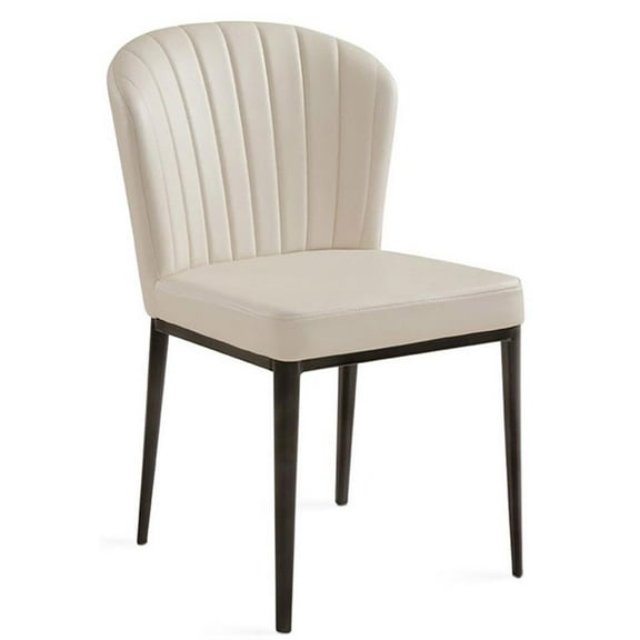 Pemberly Row 18" Ribbed Back Faux Leather Dining Chair in Taupe (Set of 2)