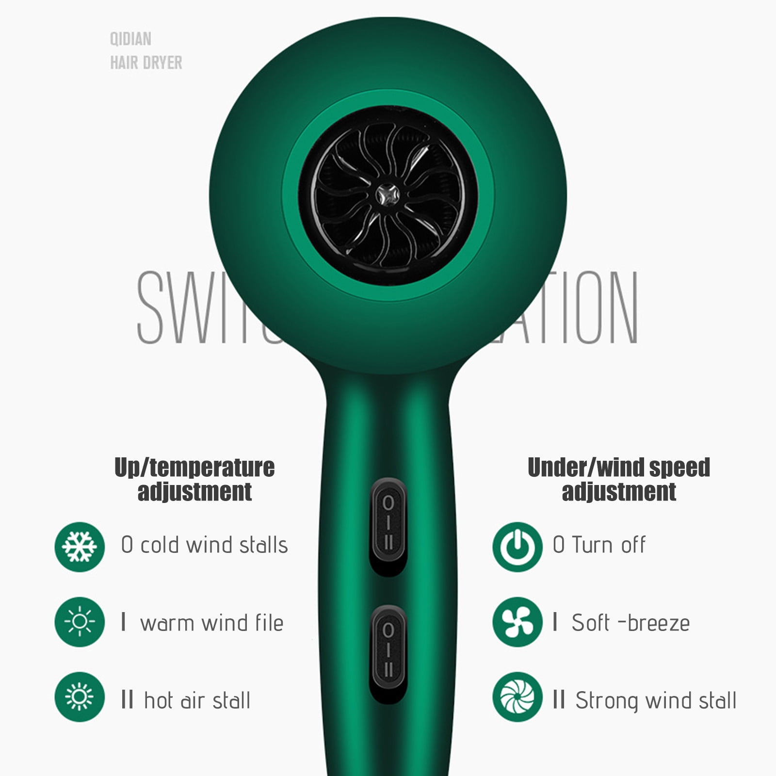 Portable High-Power Hair Dryer with Diffuser & Comb – Low Radiation, Fast Drying, 3-Speed Heat Control, Overheat Protection, Ideal for Travel, Curly or Straight Styling