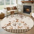 thumbnail image 3 of 8ft Washable Large Round Rug, Retro Forest Animal Non-Slip Circle Area Rug for Living Room Dining Room, Brown Deer Bear Hedgehog Bird Butterfly Eucalyptus Leaves Indoor Floor Mat for Home Decor, 3 of 9