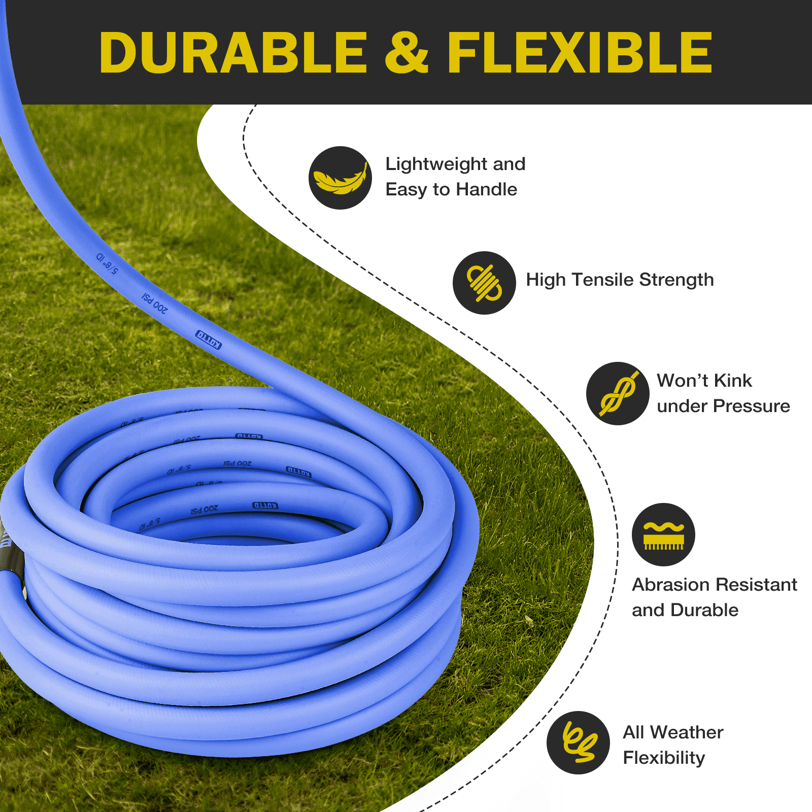 (2 pack) KOTTO Heavy Duty Garden Hose, Lightweight Water Hoses for Outside, Leak-Proof, Blue, 50ft