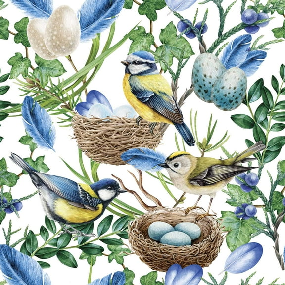 European Excellency Bird Nest Napkins BLUE BIRDS NEST 40pcs Cocktail Napkins, Napkins with Wild Birds, Decoupage Bird Napkins, Bird Paper Napkins
