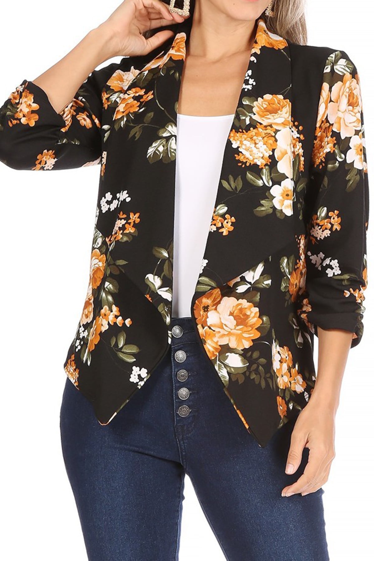 bogstaveligt talt Joke inch Women's Casual Floral Print Waist Length Fitted Style Blazer Jacket -  Walmart.com