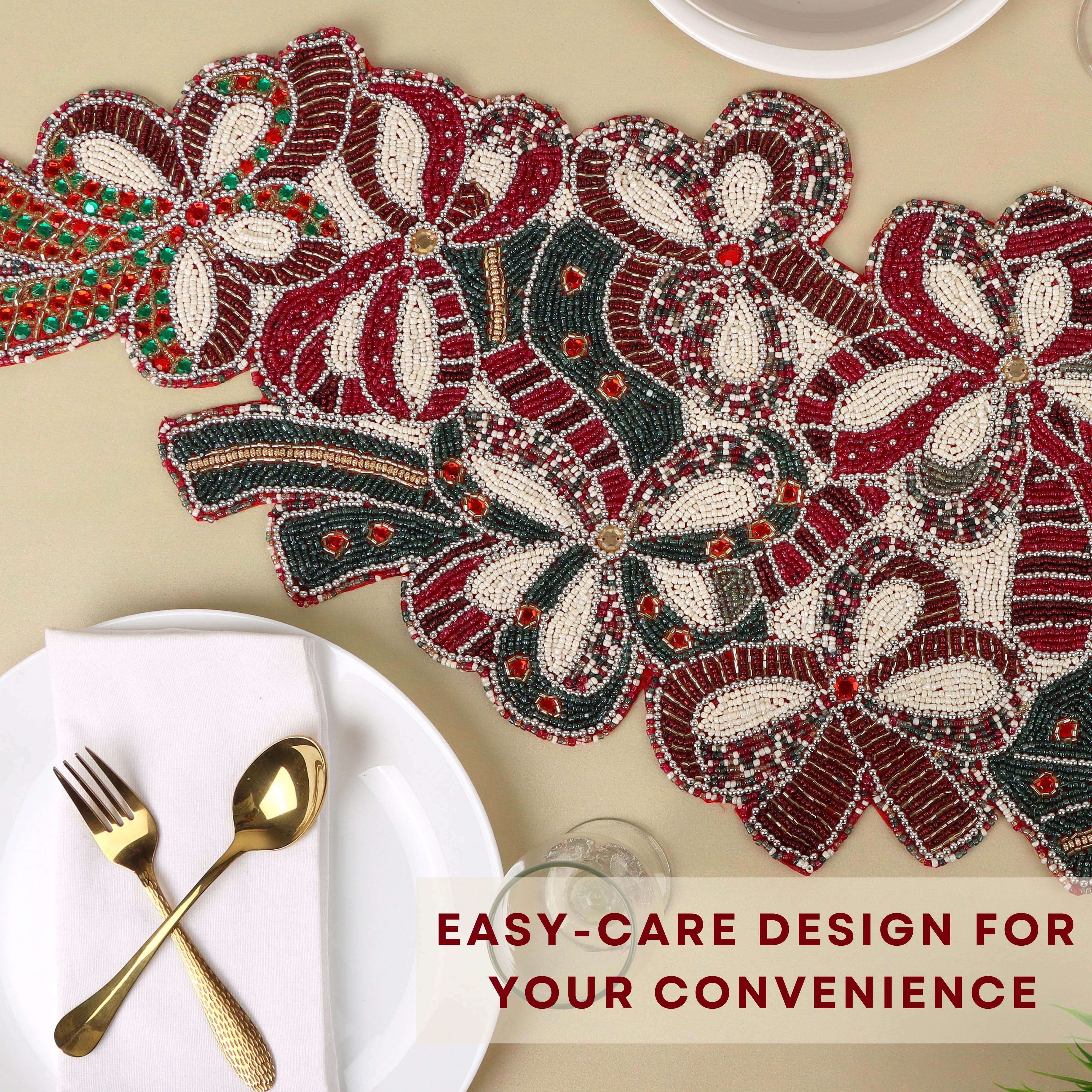 Handmade Glass Beaded Table Runner - Classic Decorative Accent for Everyday Dining (Maroon Green)