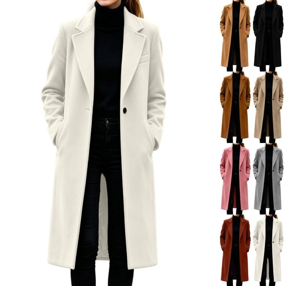 cocolona Womens Long Coat for Women Fall Winter Long Sleeve Lapel Trench Coat Oversized Elegant Trendy Jacket