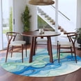 thumbnail image 4 of Round Area Rug 5 Ft, Turquoise Blue Marble Washable Non-Slip Circle Carpet for Living Room/Bedroom, Abstract Art Modern Fluid Marble Low-Profile Runner Mats Collection Rugs for Indoor, 4 of 7
