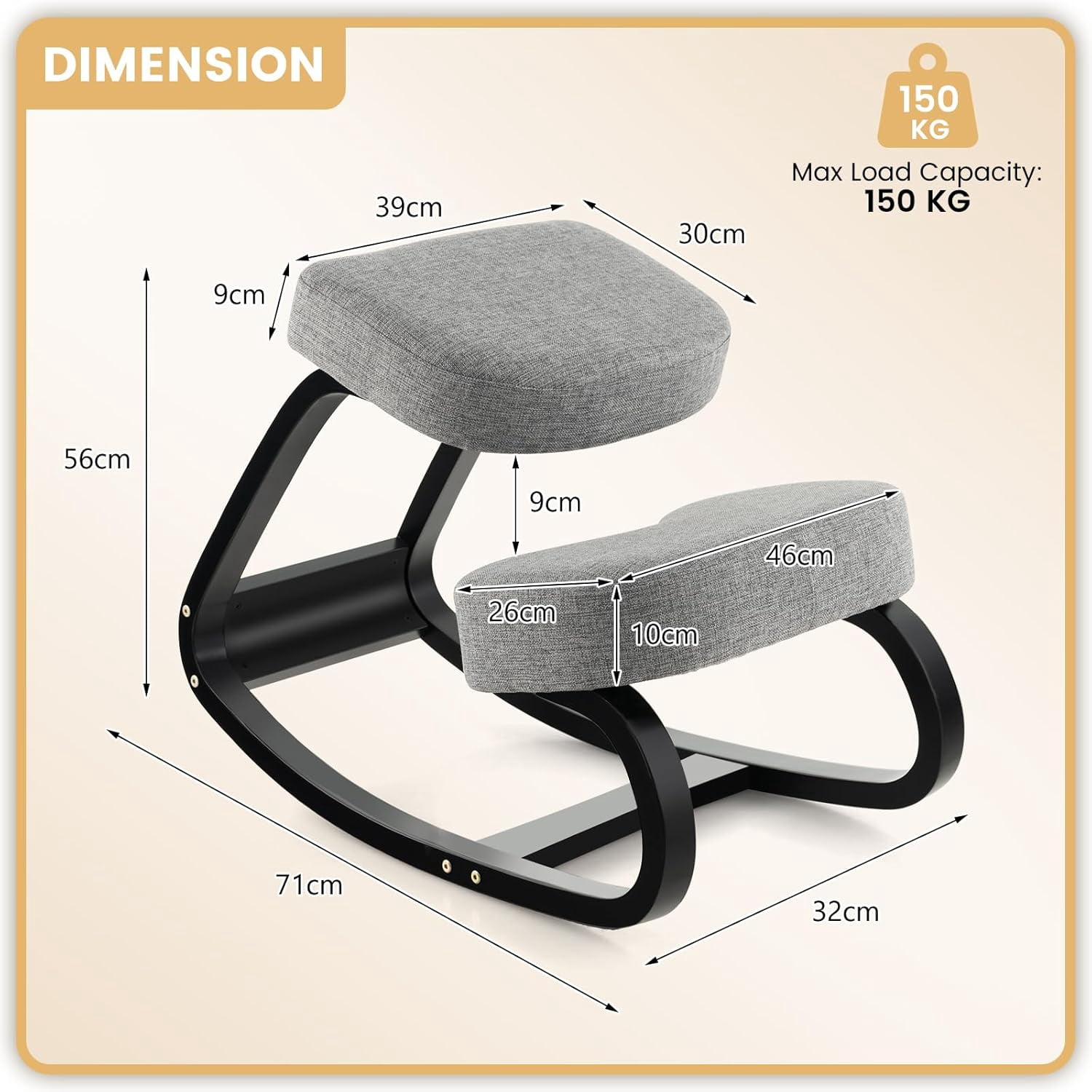 Ergonomic Kneeling Chair, Rocking Knee Chair for Upright Posture, Home Office Ergo Kneel Support Stool, Relieving Back and Neck Pain & Improving Posture