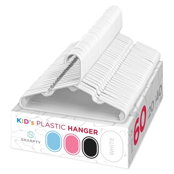 Perchas de plástico para niños Sharpty White, paquete de 60