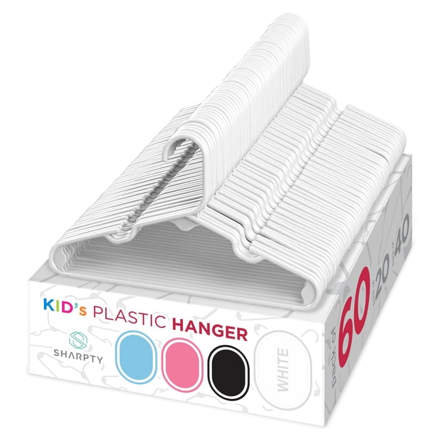 Perchas de plástico para niños Sharpty White, paquete de 60