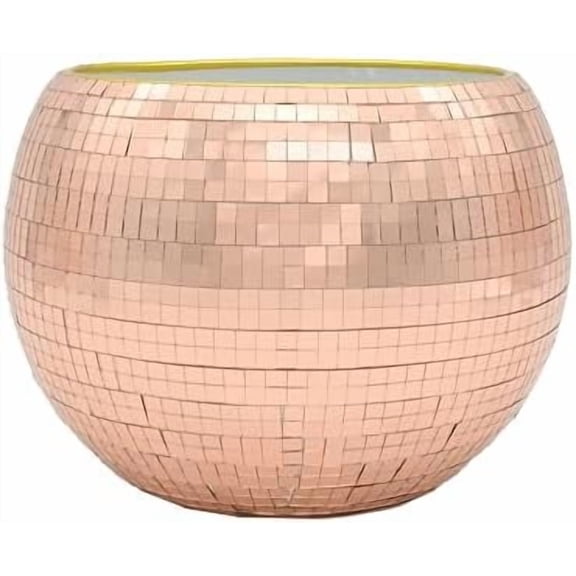Rose Gold Disco Ball Ice Bucket - Mirror Ball Cooler, Reflective Rose Gold Drink Holder, Shiny Ice Bucket for Parties, Weddings, and Home Bars – Stylish Beverage Chiller