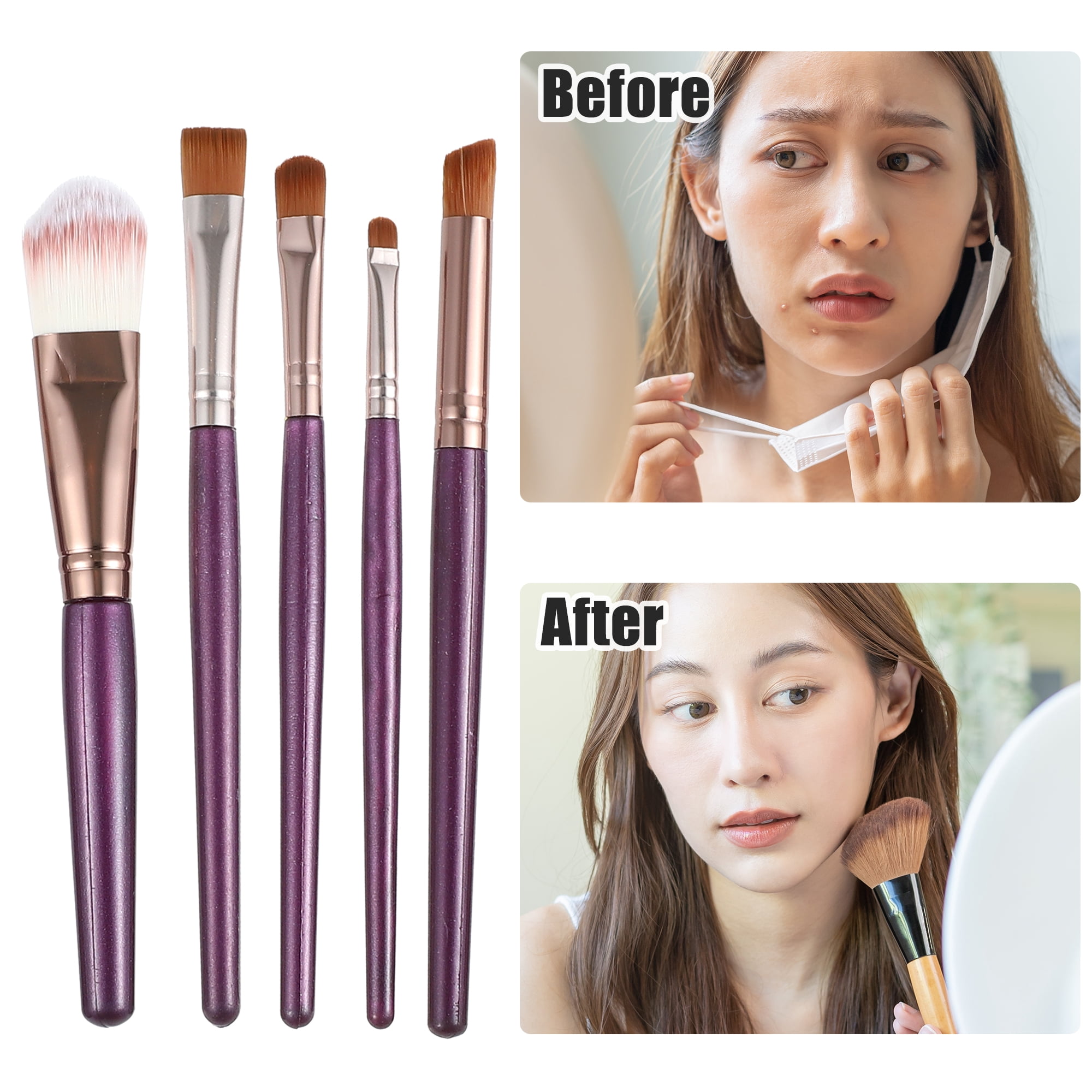 Unique Bargains 1 Set Travel Makeup Brush Set for Concealer Blush Purple