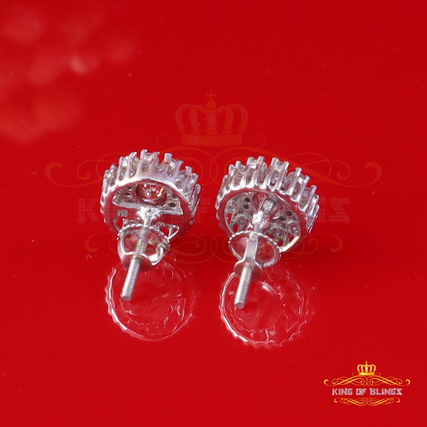 King of Bling's Men's/Women's 925 Silver White 1.00ct VVS D Pink Moissanite Round Stud Earrings