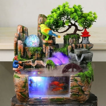 SHZICMY Indoor Tabletop Water Fountain Rockery Waterfall Decor, Home LED Resin Ornament