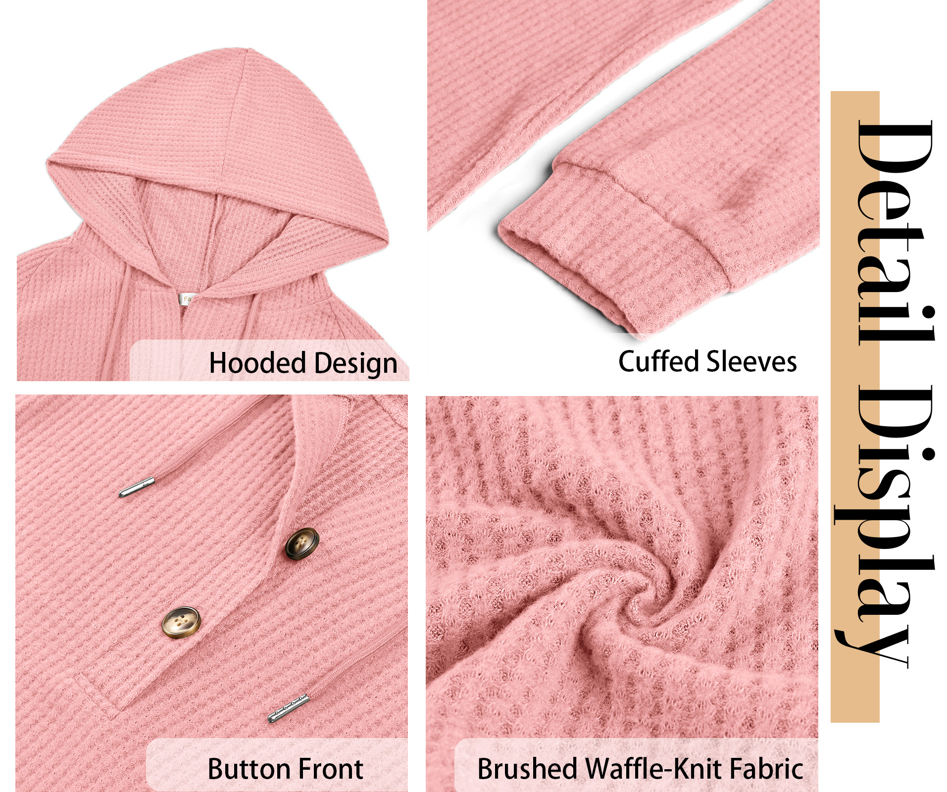 Fantaslook Women's Waffle Knit Hoodie, Button V-Neck photo 5