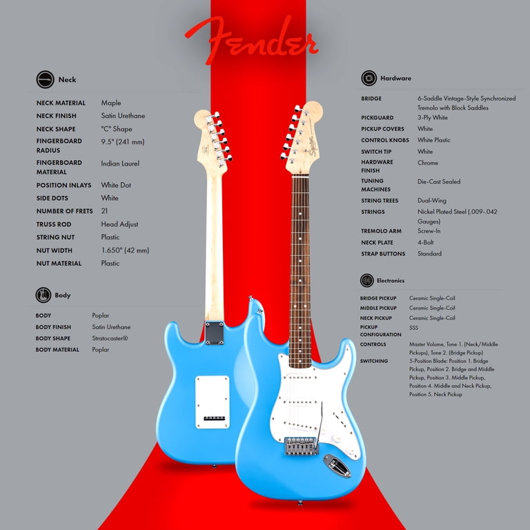 Fender Squier Stratocaster California Blue Guitar, 3 Single-Coil