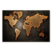Elephant Stock Copper World Map Wall Art - Horizontal Canvas Wall Art - Living Room Wall Decor - Map Canvas - Brown And Black Decor - 24" x 16"