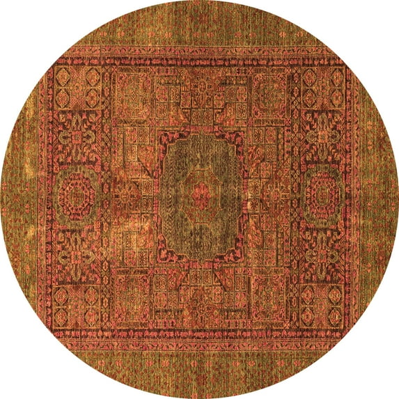 Ahgly Company Indoor Round Abstract Orange Modern Area Rugs, 8' Round