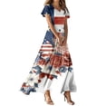thumbnail image 2 of Wutalume Summer Dresses Patriotic Print - V-Neck Short Sleeve Colorful Sundress for 4th July Parade, Womens Summer Dresses ,Navy L, 2 of 6