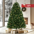 thumbnail image 2 of Funcid 6ft Pre-Lit Green Artificial Christmas Tree with 250 Warm LED Lights and 1477 Branch Tips, Hinged Full Christmas Tree w/ Foldable Metal Stand, 8 Light Sequences for Home Holiday Decoration, 2 of 12