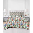 thumbnail image 3 of Strawberry Summer Quilt Set King Size, Soft Microfiber Quilted Bedding Set with 2 Pillow Shams, Summer Botanical Blue Spring Floral Lightweight All Season Bedspread Coverlet for Bedroom 96"x106", 3 of 6