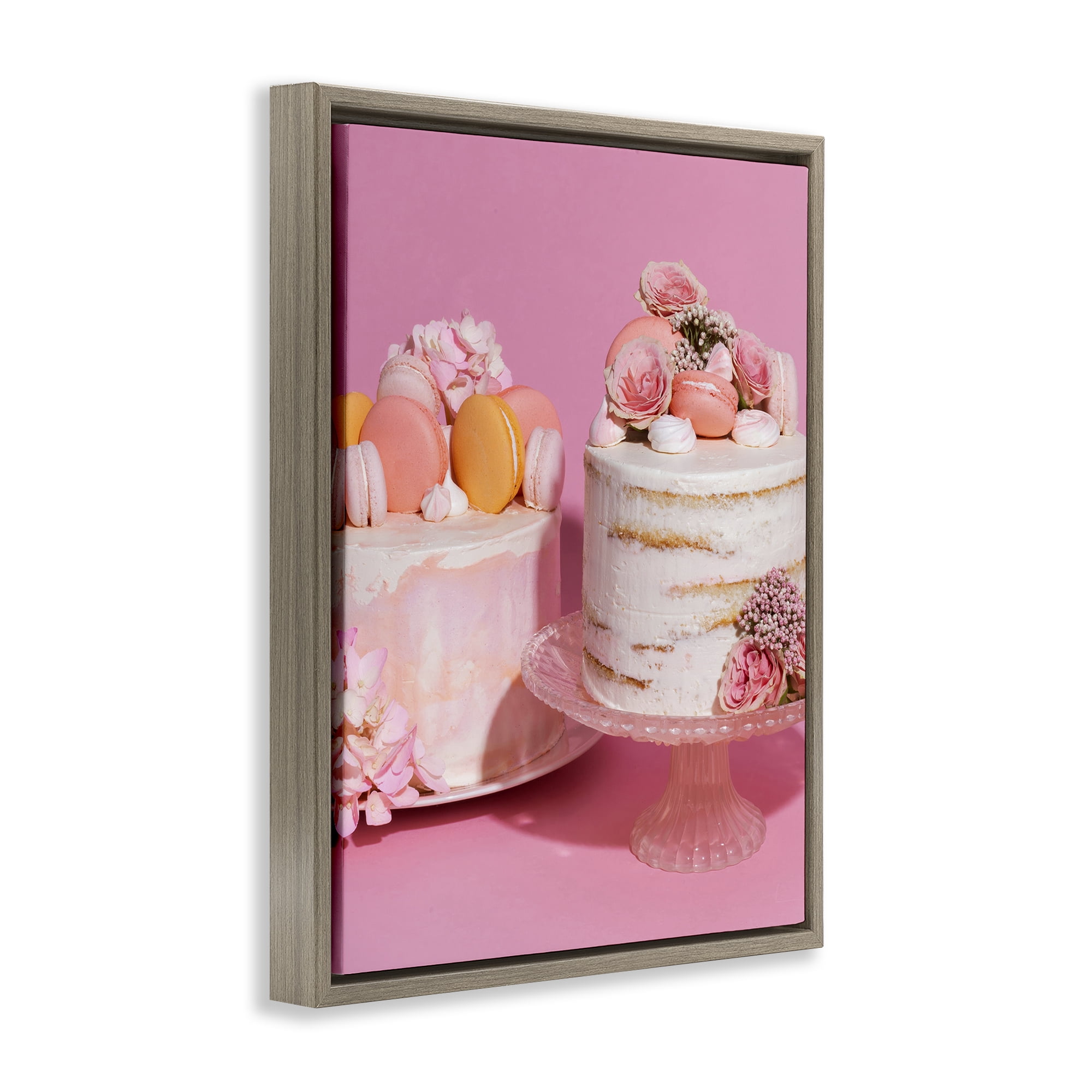 Stupell Industries Pink Pastel Macaroon Cakes Brown Framed Floater Canvas Wall Art, design by LISH Creative
