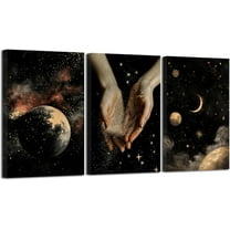 Hieng 3 Pieces Vintage Moon Wall Art Dark Gothic Celestial Pictures Moody Moon and Stars Canvas Wall Art Mystic Themed Paintings for Home Decor Unframed