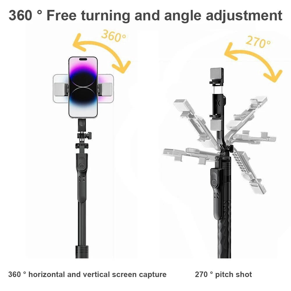 68" Wireless Selfie Stick Tripod Stand With Foldable Remote and Light For Phone Live Streaming Video Recording Adjustable Extendable Portable Phone Mount Accessory