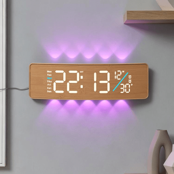 Curved Digital LED Wall Clock with RGB Ambient Backlight Dual Alarm Countdown Timer Large Display USB Powered Modern Wall Clock for Bedroom Living Room Office
